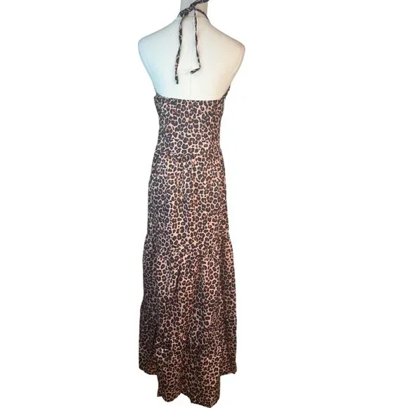 2/$50 NEW Leopard L Print Halter Boho Maxi Dress Butterfly Design Sleeveless - Picture 16 of 16